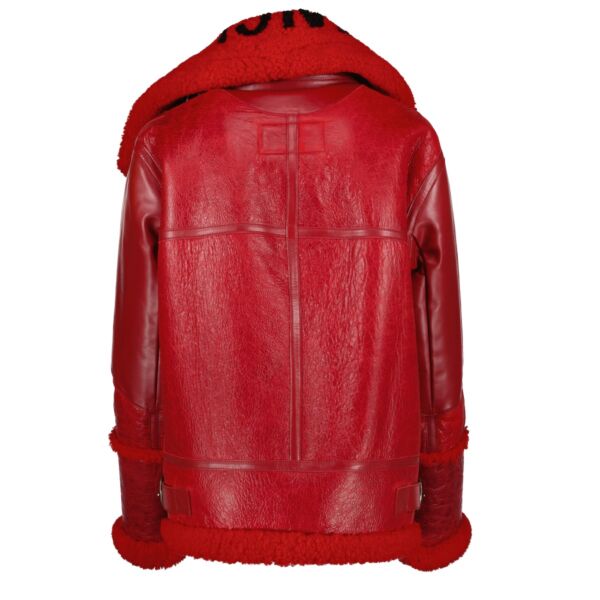 Balenciaga Red Leather Bombardier Oversized Shearling Jacket - Size 34