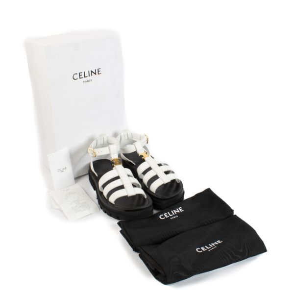 Celine Clea Triomphe White Leather Gladiator Sandals - size 36