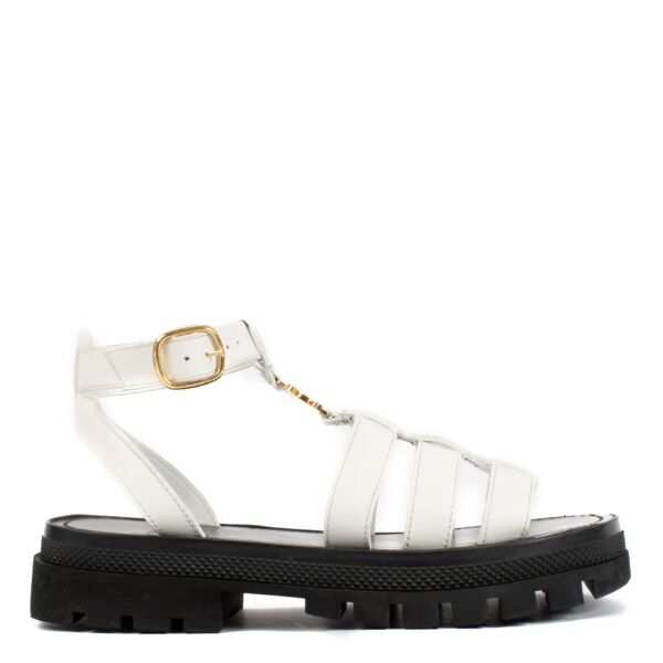 Celine Clea Triomphe White Leather Gladiator Sandals - size 36