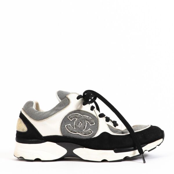 Chanel Black And White Leather Suede Sneaker