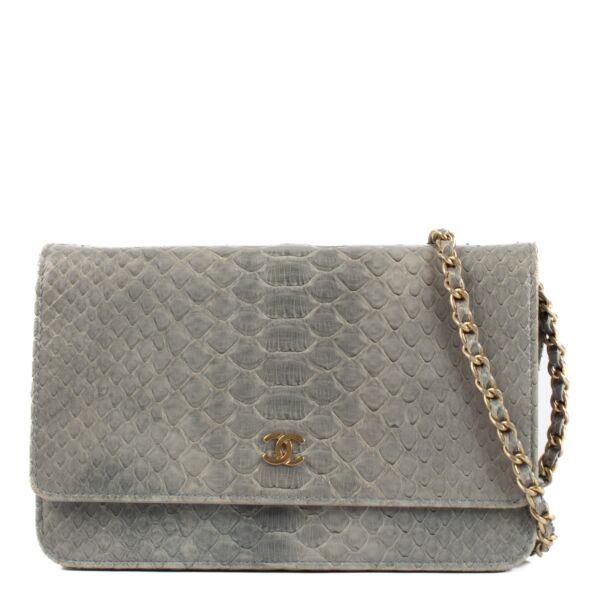 shop 100% authentic second hand Chanel Blue Python Leather Wallet On Chain on Labellov.com