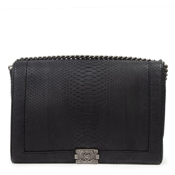 Authentic second-hand vintage Chanel Boy XL Python Flap Bag buy online webshop LabelLOV