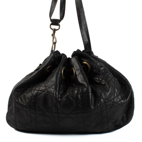 Christian Dior Brown Cannage Drawstring Bag