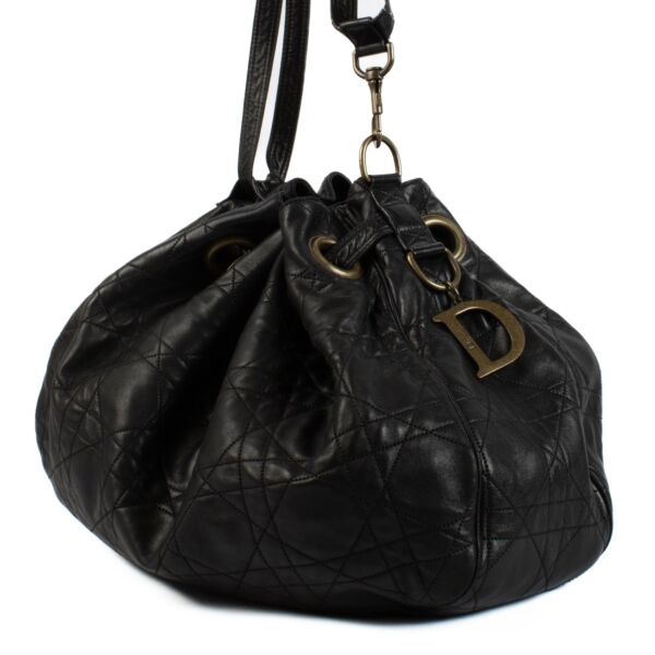Christian Dior Brown Cannage Drawstring Bag