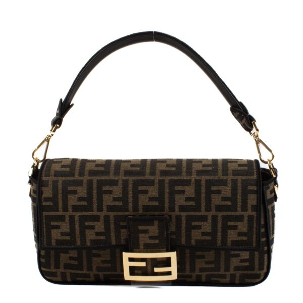 shop 100% authentic second hand Fendi Brown FF Logo Fabric Baguette Bag on Labellov.com