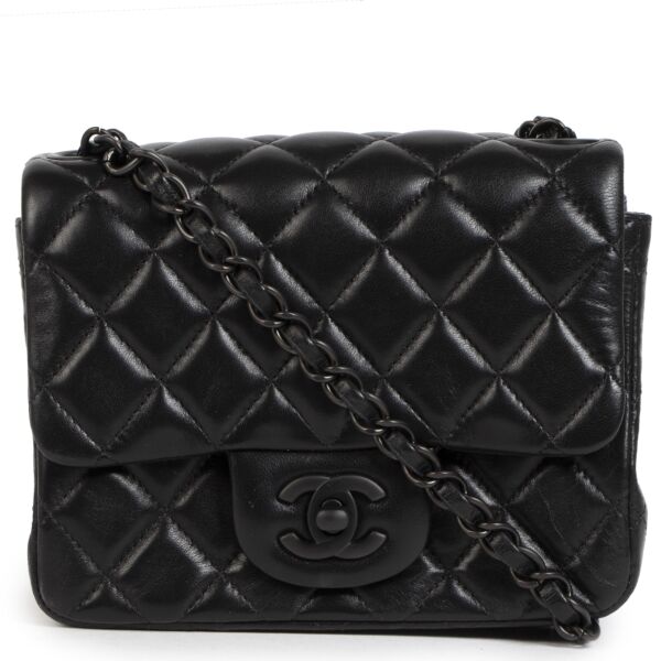 Chanel So Black Mini Classic Square Lambskin Leather Flap Bag 
