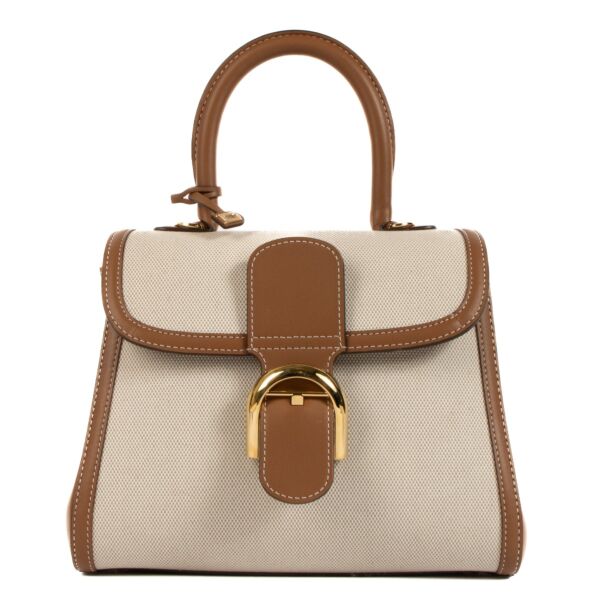 Delvaux Natural Tan Calf Trim Canvas Brillant PM Bag
