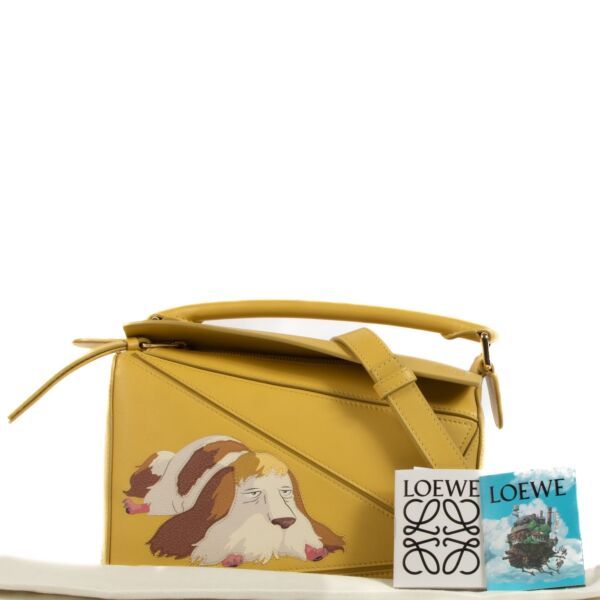 Loewe x Howl's Moving Castle Heen Dark Yellow Satin Calfskin Small Puzzle Bag