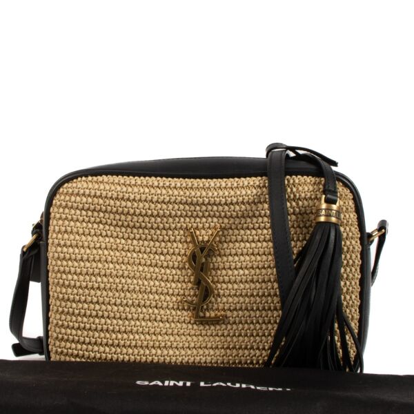 Saint Laurent Black Leather / Raffia Lou Camera Bag