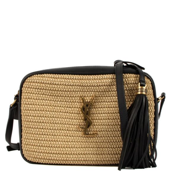Shop safe online at Labellov in Antwerp, Brussels and Knokke this 100% authentic second hand Saint Laurent Black Leather / Raffia Lou Camera Bag