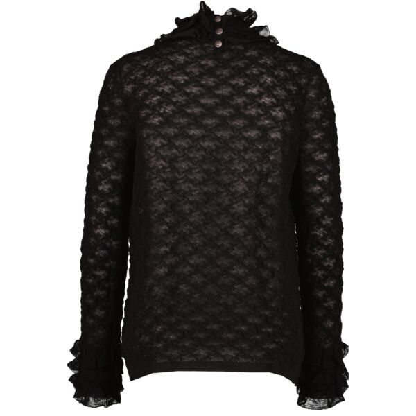 Chanel Black Wool Frill Lace Knit Sweater - Size FR42