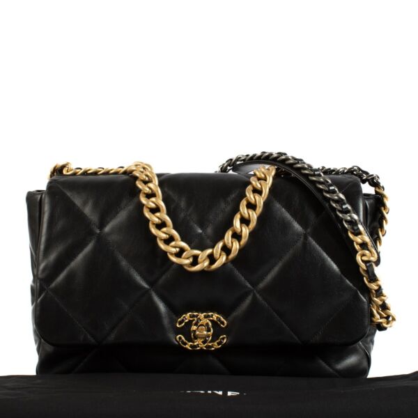 Chanel Black Shiny Goatskin 19 Maxi Bag