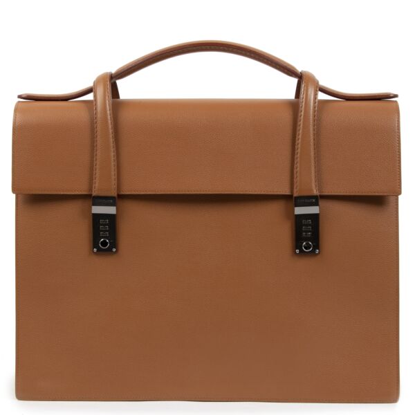 Authentic second-hand vintage Delvaux Caractère 2 Camel Briefcase buy online webshop LabelLOV