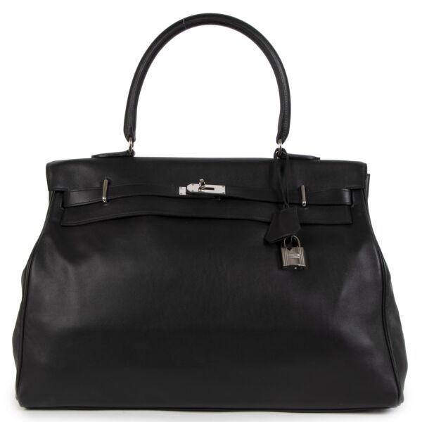 Hermès Kelly Relax 50 Travel Bag Black Sikkim Leather PHW for the best price at Labellov secondhand luxury