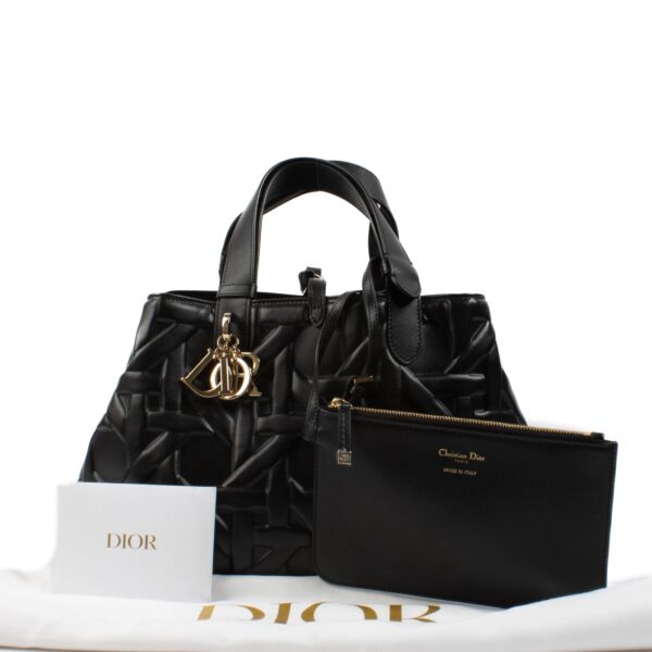 Christian Dior Black Calfskin Graphic Cannage Medium Toujours Bag