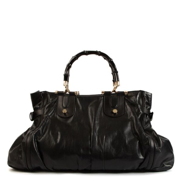 Gucci Black Pop Bamboo Handle Large Tote Bag