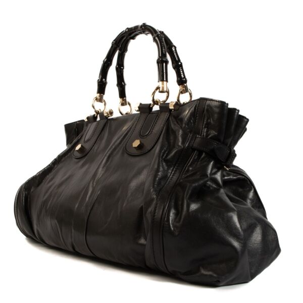 Gucci Black Pop Bamboo Handle Large Tote Bag
