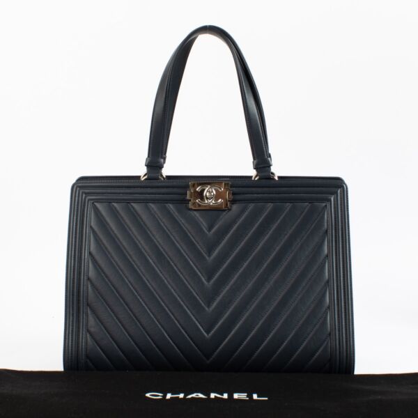 Chanel Blue Chevron Boy Shopping Bag