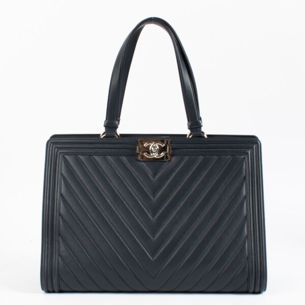 shop 100% authentic second hand Chanel Blue Chevron Boy Shopping Bag on Labellov.com