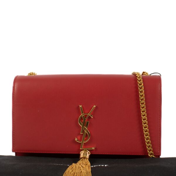 Saint Laurent Red Smooth Calfskin Kate Tassel Medium Bag