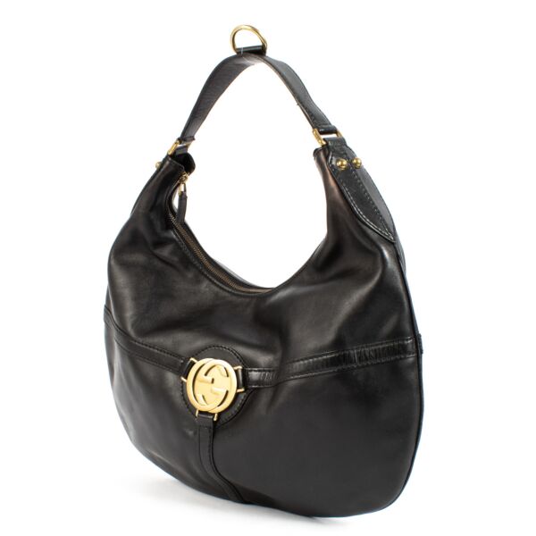 Gucci Black GG Buckle Hobo Shoulder Bag 