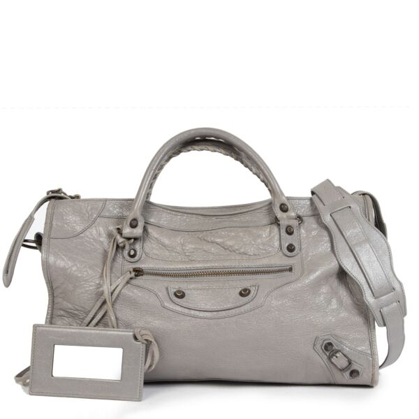 Authentic secondhand Balenciaga grey leather bag gifts buy at the right price online shopping LabelLOV webshop luxury brands shopping in Antwerp Belgium fashion