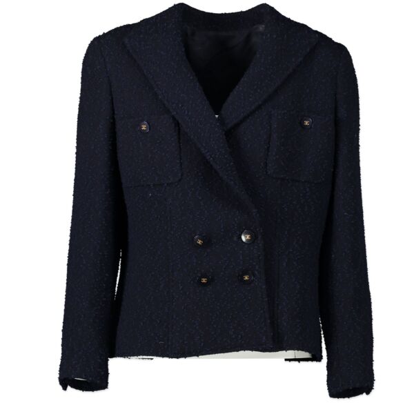 Chanel Dark Navy Tweed Jacket - size 42 for the best price at Labellov
