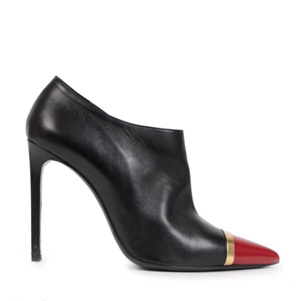 Authentic secondhand Saint Laurent Black Red Cap Toe Ankle Boots - size 39,5 designer shoes designer brands fashion safe secure online shopping worldwide shipping