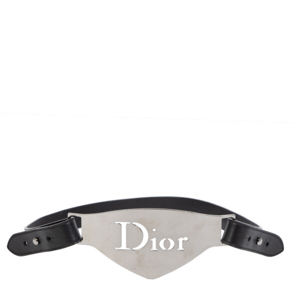 Authentic secondhand Dior Black Silver Logo Belt - Size 85 designer accessories designer brands fashion luxury vintage webshop safe secure online shopping worldwide shipping delivery