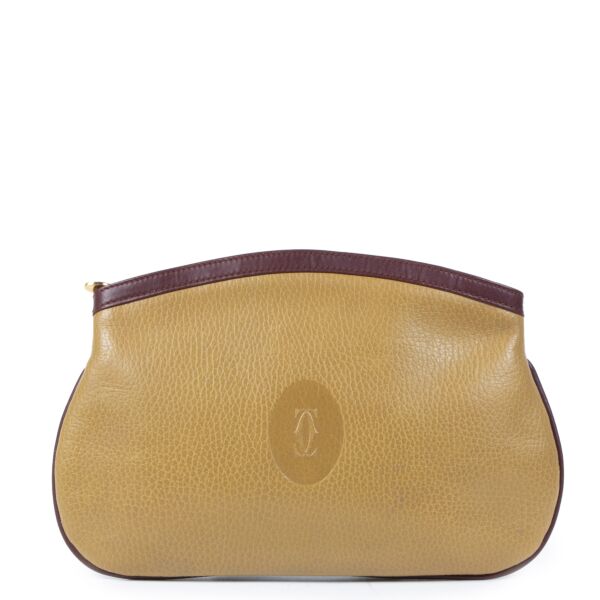 Authentic secondhand Cartier Yellow Mustard Pouch designer accessories bags designer brands fashion luxury vintage webshop safe secure online shopping worldwide shipping delivery Antwerp Belgium