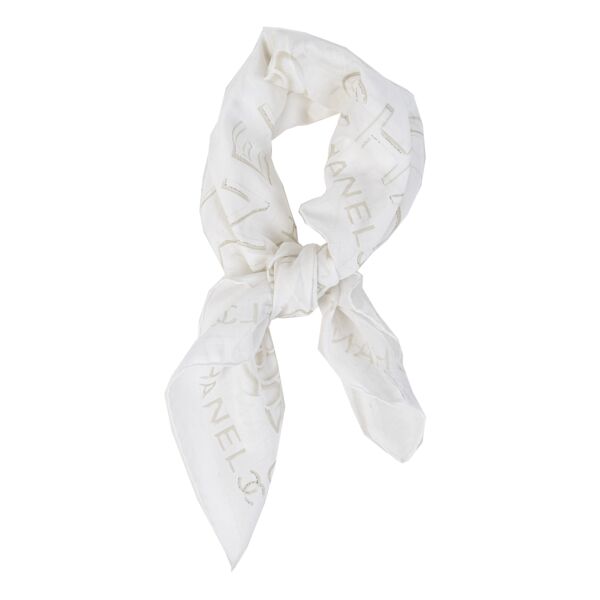 Authentic second-hand vintage Chanel White Beige Camellia Scarf buy online webshop LabelLOV