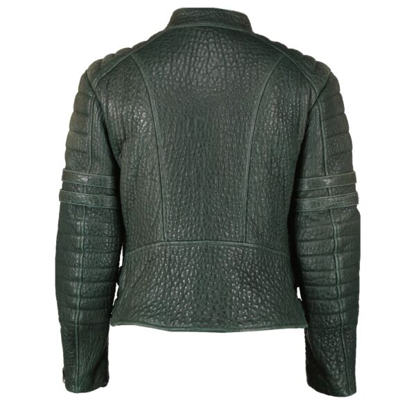 Celine Khaki Green Leather Biker Jacket - Size 40