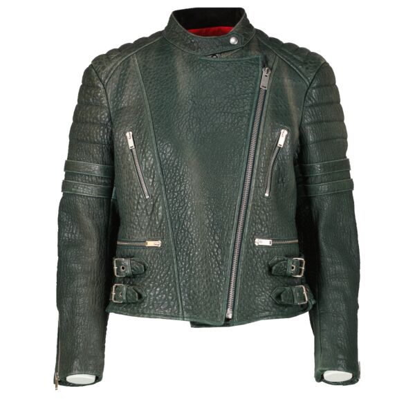 Celine Khaki Green Leather Biker Jacket