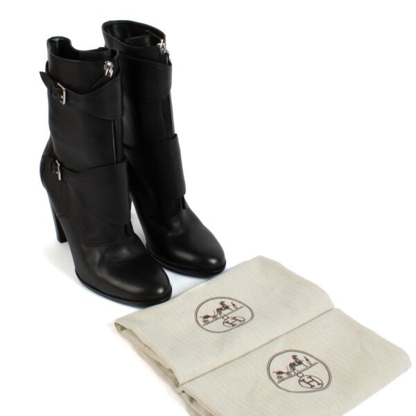 Hermès Black Leather Moto Boots - Size 41