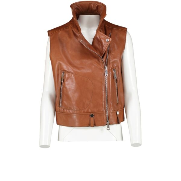 Moncler Brown Rodeia Padded Leather Gilet - Size 3