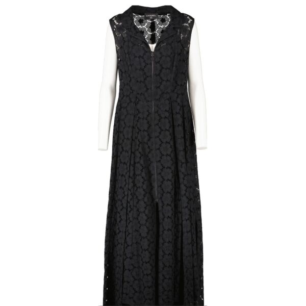 Chanel 01P Black Broderie Anglaise Maxi Dress - Size FR42