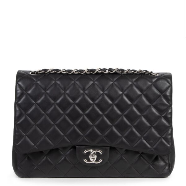 Chanel Maxi Black Lambskin Classic Double Flap Bag (