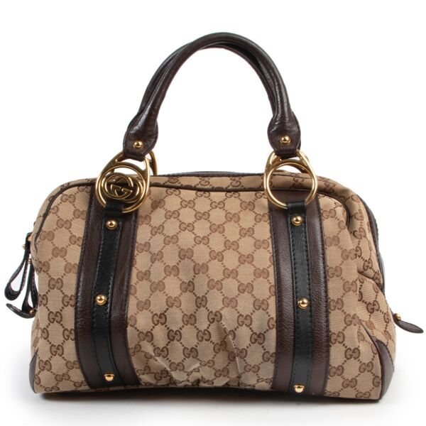 Shop safe online authentic second hand Gucci Brown Monogram Boston Top Handle Bag