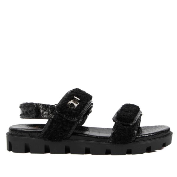 Christian Louboutin Black Lock Wool Sandals - Size 38