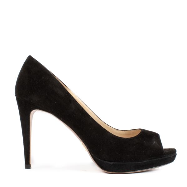 Prada Black Suede Peep-toe Heels - size 37