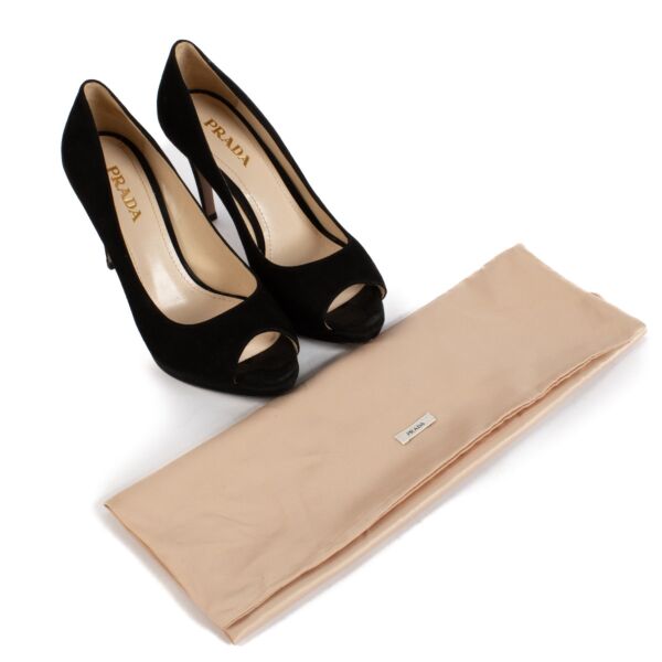 Prada Black Suede Peep-toe Heels - size 37