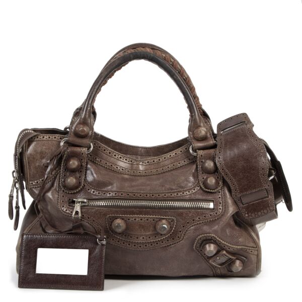 Authentieke Tweedehands Balenciaga City Giant Brown Leather Bag juiste prijs veilig online shoppen luxe merken webshop winkelen Antwerpen België mode fashion