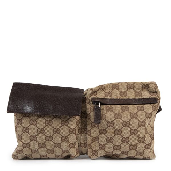 Authentieke Tweedehands Gucci Beige Monogram Pattern Supreme Belt Bag juiste prijs veilig online shoppen luxe merken webshop winkelen Antwerpen België mode fashion