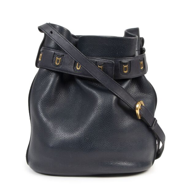 Authentic secondhand Delvaux Dark Blue Leather Bucket Bag designer bags fashion luxury vintage webshop safe secure online shopping