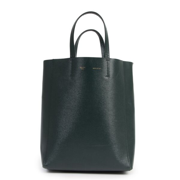 Authentic second-hand vintage Céline Small Green Vertical Cabas Bag buy online webshop LabelLOV