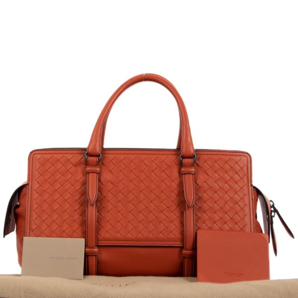 Bottega Veneta Orange Intrecciato Leather Monaco Bag