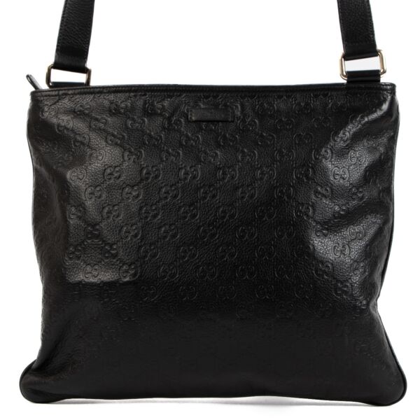 Gucci Black Monogram Leather Messenger Bag