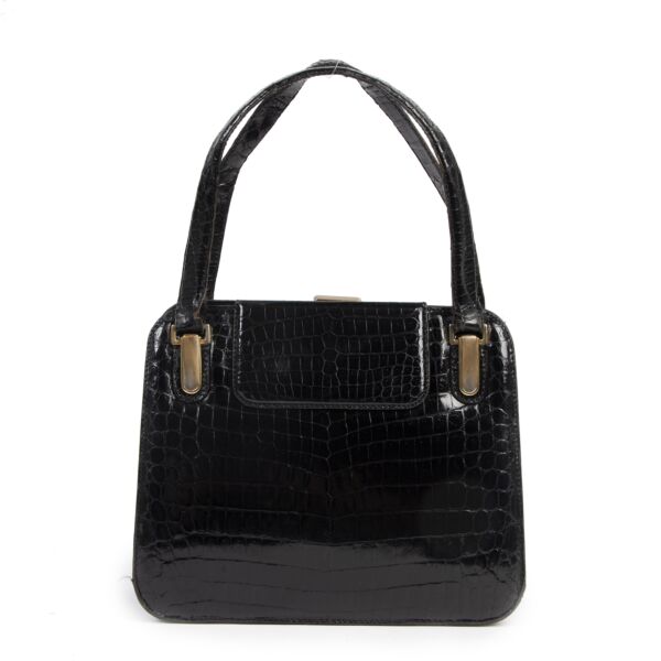 Authentic second-hand vintage Delvaux Vintage Croco Top Handle Bag buy online webshop LabelLOV