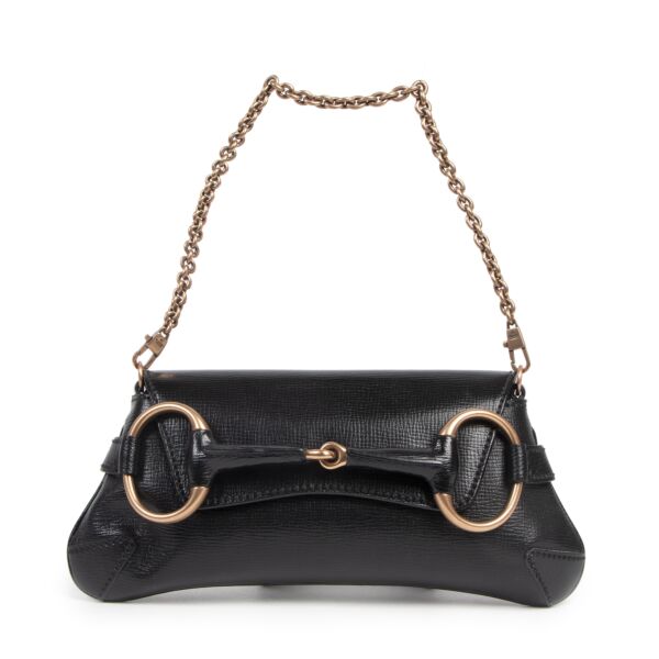 Authentieke Tweedehands Gucci Black Horsebit Shoulder Bag juiste prijs veilig online shoppen luxe merken webshop winkelen Antwerpen België mode fashion