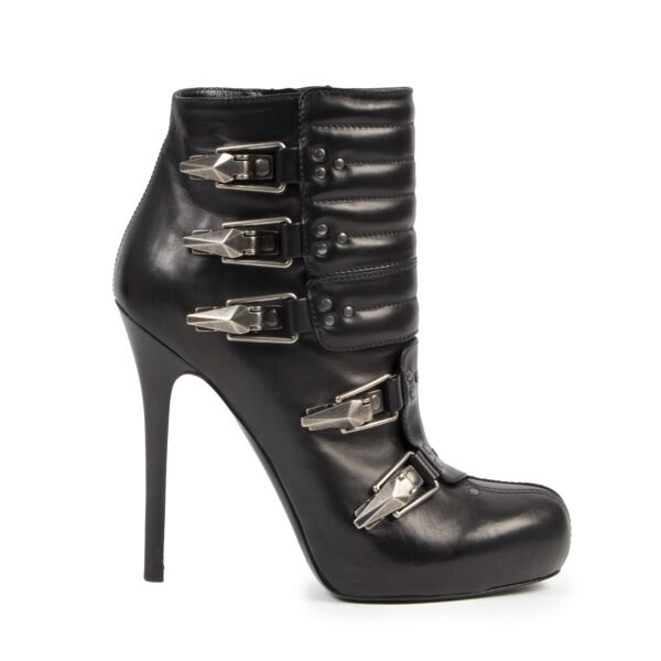 Authentic second-hand vintage Alexander McQueen Buckled Leather Ankle Boots - Size 38 buy online webshop LabelLOV